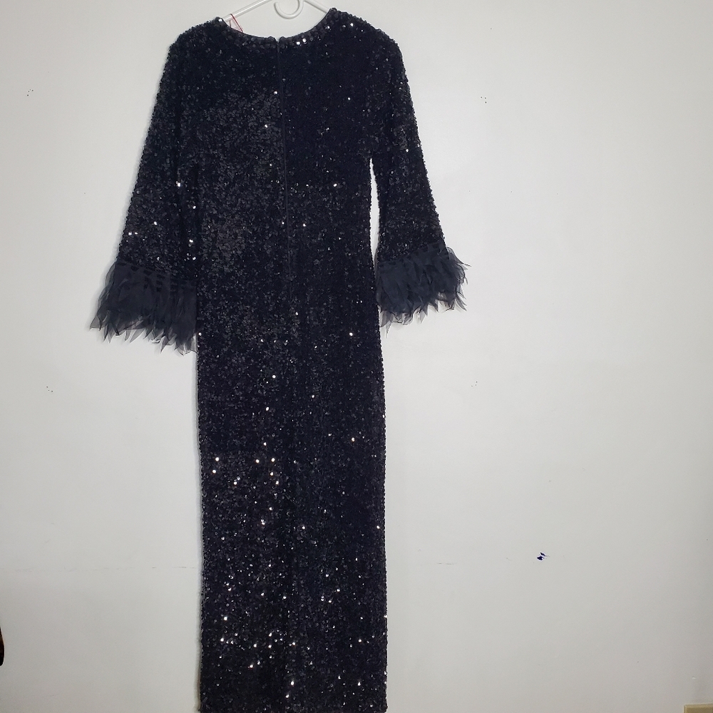 $898 Frances Valentine Regina Sequin Dress Size M Black Designer Wedding Glamour - Picture 16 of 16